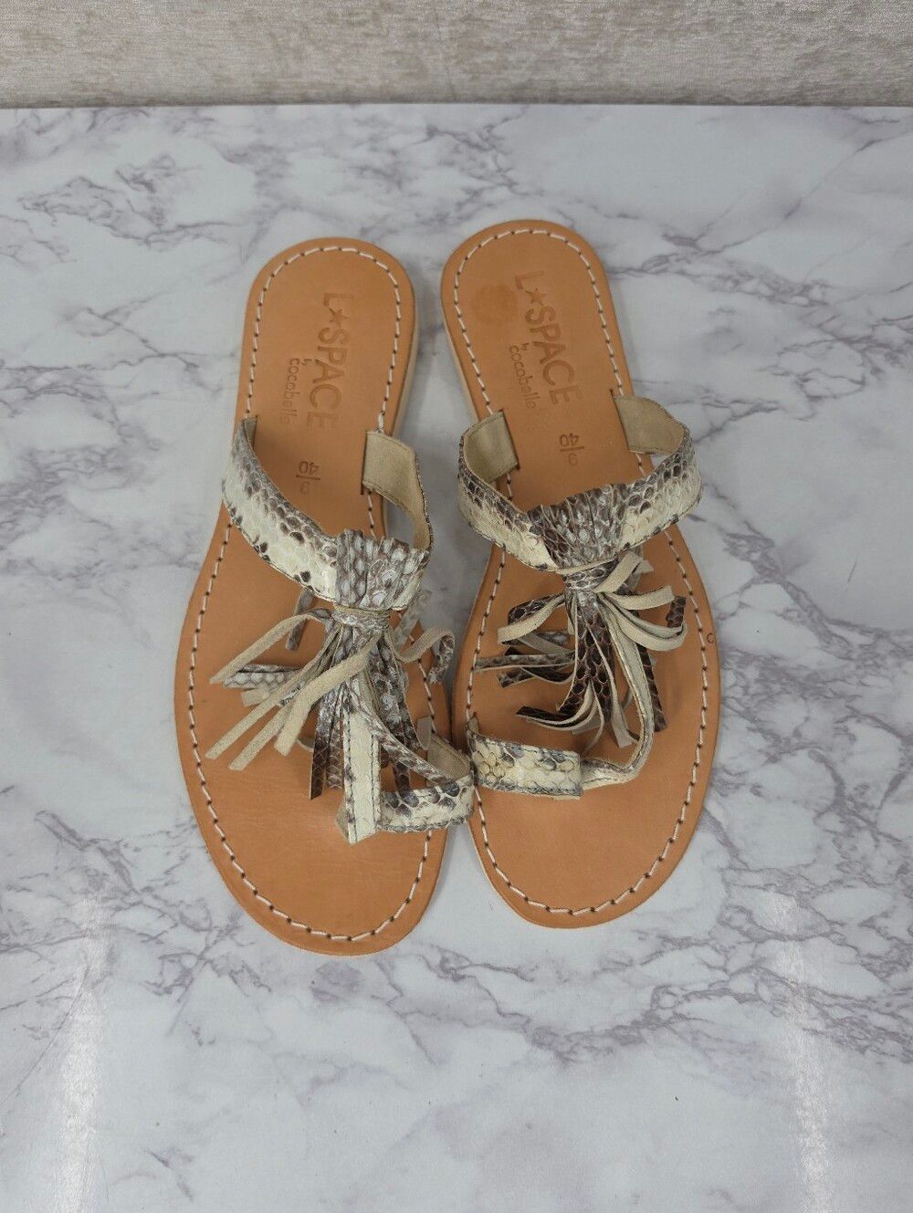 L Space by Cocobelle Fringe Sandal in Natural Snakeskin Leather